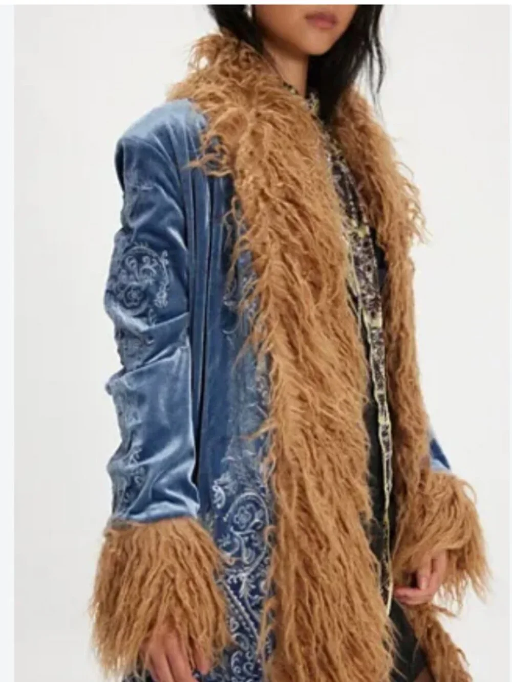 Free People Penny Lane Moon Glow Coat - Blue / Tan